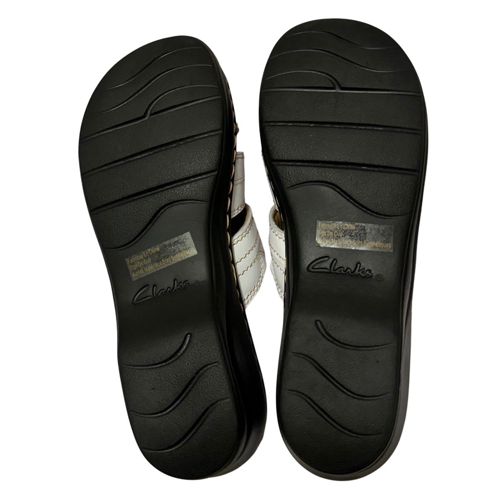 Clarks Bendables Womens White Leather Slide Sandals Wedge 37404 Size 8M - Picture 5 of 8